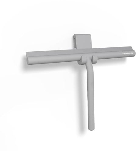 Minismus Silikon Duschabzieher für Glastüren & Fenster – Fensterabzieher, Abzieher Dusche für Makellose Oberflächen – Kein Bohren erforderlich, Halterung inklusive (Grau, 28 cm)