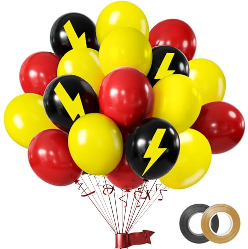 50 Stk. Rot-Gelb-Schwarz Ballon-Set – 12 Zoll (30 cm) Geburtstags-Latexballons mit Cartoon-Motiv, Deko für Jungen & Mädchen und Kindergeburtstagspartys