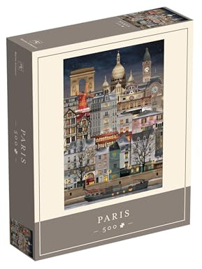 Martin Schwartz ApS Paris Puzzle 500 Teile für Erwachsene – Künstlerisches Stadtmotiv mit Poster und Gebäudeliste, 33 x 47 cm, Karton