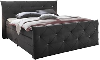 Boxspringbett >Villano< 180x200 cm Bett Anthrazit mit Gel-Topper, 7-Zonen-Taschenfederkern, Bonell-Federkern Box, Bettkasten, funkelnede Details am Kopfteil, hochwertiger Webstoff, zerlegt geliefert
