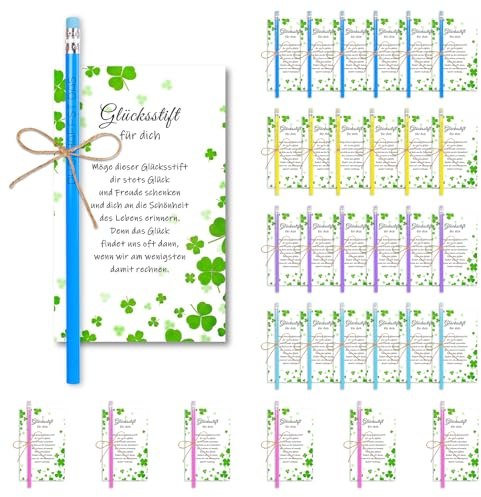 30 Sets Glücksstift Bleistifte mit Glückskarte-Du Schaffst Das, Holzbleistifte Set, HB Bleistift Dreikant Mehrfarbig, Glücksbringer Prüfung, Graphitstift für Schreibhilfe von Schule (Du Schaffst Das)