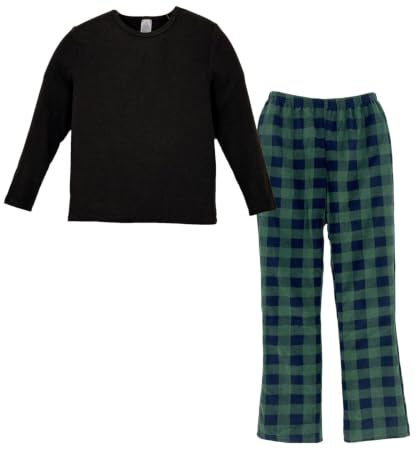LANBAOSI Girls Fleece Pyjamas Set Lounge Wear Set for Kids Thermal Crew Shirts Long Sleeve Top & Plaid Pyjamas Bottoms Microfleece Nightwear Warm Pjs Sets