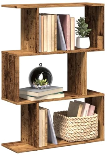 MOBCANT Raumteiler-Bücherregal 3 Fächer Altholz-Optik 70x24x97 cm, Bookshelf Anlehnregal Badregal Lagerregal Geeignet für Hotel Wohnzimmer Wohnung Arbeitszimmer