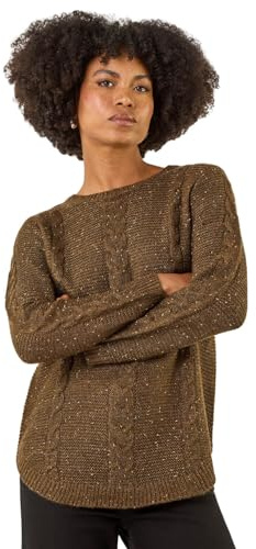 Roman Originals Speckled Cable Knit Jumper for Women UK - Ladies Everyday Autumn Winter Crew Neckline Comfy Soft Evening Vacation Work Party Night Out