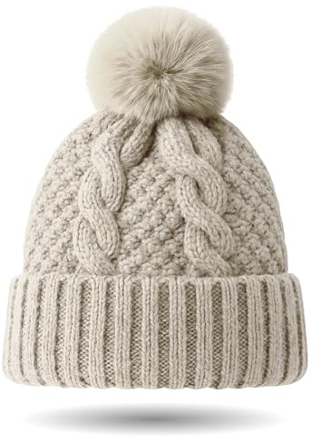 MUNSKT Bonnet d'hiver à Pompon pour Femme Hiver Bonnet Pompon Bonnet de Ski en Tricot de Neige épais et épais Chapeau Tricot à Carreaux Laine Femme Hiver