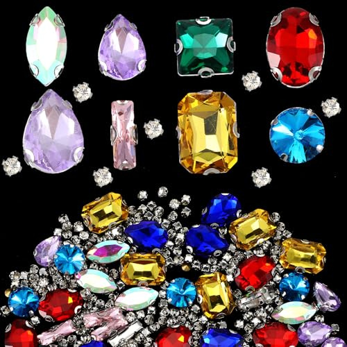 240 Stück Strasssteine Zum Aufnähen, Schmucksteine Edelsteine Für Bastelarbeiten mit Metallrückseite Und Krallenfassung für DIY-Bastelarbeiten, Schmuck, Kleidung, Schuhe, Kostümdekorationen