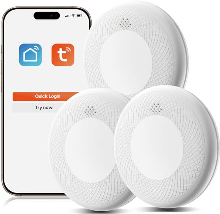 Safeliveo Detector de Humo Inteligente Wi-Fi - Batería de 10 Años - Notificación Mediante Aplicación y autoprueba-Alarma de Incendios Smart con Tuya & Smartlife App,3 Pieza