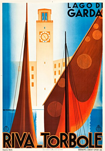 WallBuddy Reiseposter Lake Garda Riva Torbole, italienische Seen, 1936 Vintage-Poster, 8.3 x 11.7 (A4)