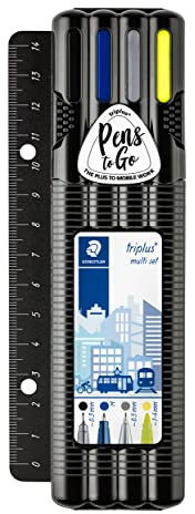 STAEDTLER triplus multi set, praktisches Set inklusive Lineal, Fineliner schwarz, ball pen M blau, triplus micro 0,5mm und textsurfer gelb, 34 SB4B-R
