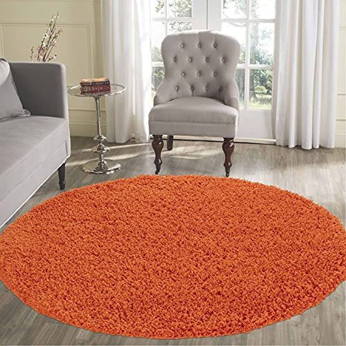 Serdim Rugs Teppich für Wohnzimmer, rund, Shaggy, Polypropylen, Orange, 120 x 120 cm