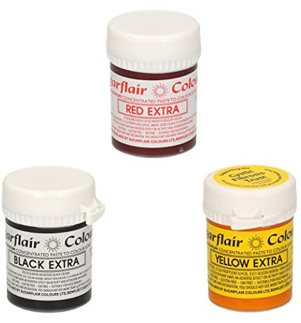 Pack Sugarflair Extra -Colorante en pasta muy concentrado- (Rojo, Amarillo, Negro)