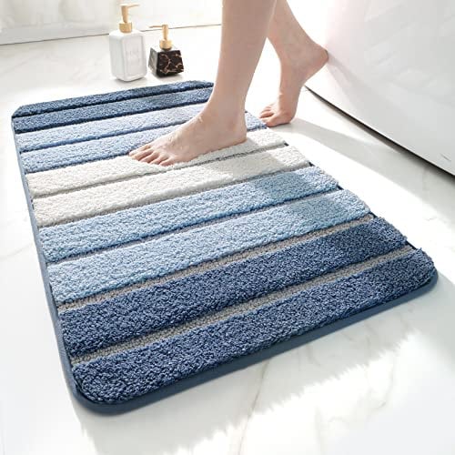 DEXI Badezimmerteppich rutschfest Badematte 50 x 80 cm,Badteppich Saugfähig Weich Maschinenwaschbar für Badezimmer,Blau