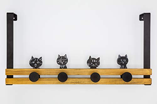 creathome Over The Door Rail with 4 Peg Hooks, Lovely Cat Pattern, Classic Style