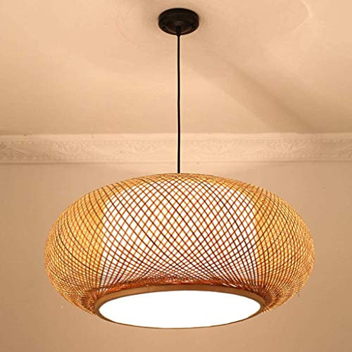 COCOL Retro Bambus Gewebte Lampe Handgewebter Pendelleuchte Hängeleuchten Höhenverstellbarer E27 Hängeleuchte Geeignet Für Teestube Wohnzimmer Arbeitszimmer Kronleuchter Nachtlicht,60cm