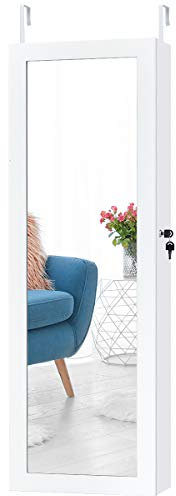 COSTWAY Armario para Joyas Espejo Joyero con 15 Luces LED Espejo de Joyería de Puerta y Pared Organizador para Anillos Cadena y Pendientes