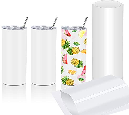 15 Oz Sublimation Skinny Tumbler Set, Straight Skinny Stainless Steel Tumbler Set for Sublimation with Lids, Insulated Skinny Slim Water Tumbler for Diy, White