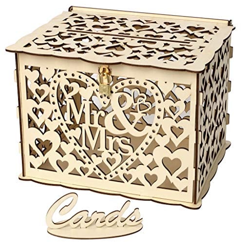 Alnicov Holz-Spardose für Hochzeitskarten, Spardose mit Schlossschlitz, DIY-Spardose aus Holz für Hochzeitsempfang, Jahrestag, Geburtstag, Party, Abschlussfeier, Party-Dekoration (große G