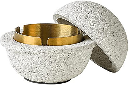 Cutfouwe Praktischer Tischabfalleimer für draußen und Balkon - geruchsdicht und als hübsche Tischdeko nutzbar.aus Beton und Edelstahl (B. Weiß)