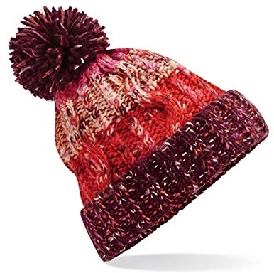 ASVP Shop Korkenzieher, gestrickte Bommelmütze für Herren und Damen, Beanie, warm, Wintermütze, Cherry Sherbet, One size