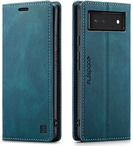 LOLFZ Wallet Case for Google Pixel 6, Magnetic Flip Leather Case with RFID Block Card Slots Kickstand Shockproof Protective Cover Compatible with Google Pixel 6 - Blue
