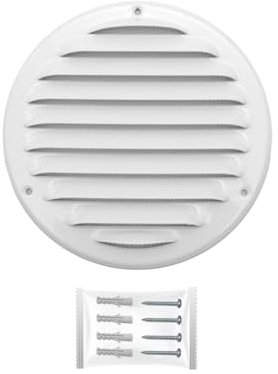 H&C VENT Grille Aeration Blanc Ø 125mm avec Moustiquaire │ Evacuation Caches Tuyau Ventilateur │ d'Extraction Ventialtion │ Exterieur Interieur │ Gaine Cache Extracteur d'air VMC │ Climatiseur Seche