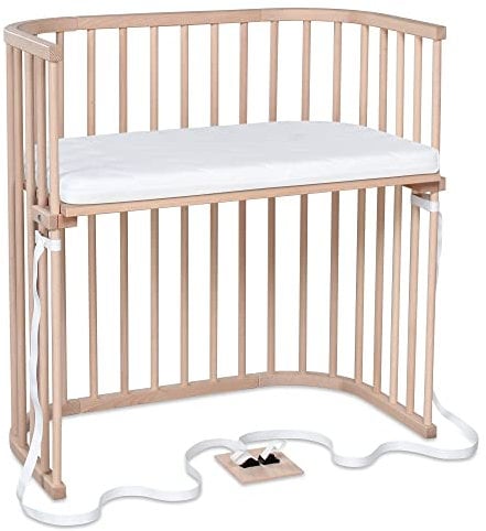 babybay Boxspring Beistellbett aus massivem Buchenholz / kompakt & verwandelbar / Kinderbett Höhe stufenlos verstellbar & umweltfreundlich / mitwachsendes Babybett (natur unbehandelt) / inkl. Matratze