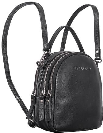 STILORD 'Stacy' Rucksack Handtasche Damen Klein Mini Daypack Lederrucksack Vintage Backpack aus Leder für City Ausgehen Shopping Frauen Tagesrucksack Echtleder, Farbe:schwarz