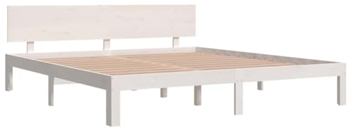 vidaXL Super King Size Bed Frame in White - Solid Pinewood Modern Bedroom Furniture with Sturdy Slats & Comfortable Headrest