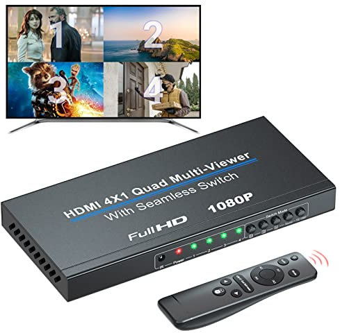 1080P HDMI Quad Multi Viewer 4x1 con Interruttore Continuo, HDMI Multiviewer Switche 4 In 1 Out con Modalità di Visualizzazione Multipla