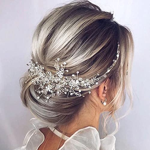 Teyglen Zierlich Silber Gold Rot Blau Strass Blume Kristall Braut Hochzeit Haarkamm Haarschmuck mit Strass Kristallen Braut Seite Haarkämme für Frauen Braut Mädchen (Gold)