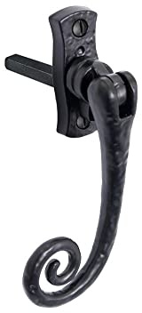 Old Hill Ironworks Left Hand Antique Curly Tail Slim Locking Espagnolette Fastener - Black