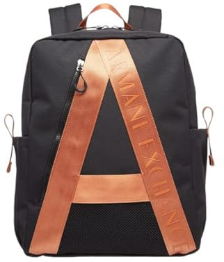 Armani Exchange Men's Square Shape, Side Pockets, Big A Logo Backpack, Black O. -Black O