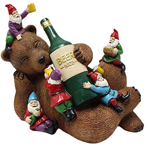 Aferzov Lustige Gartenzwerge – Lustige Gartenzwerge Hofdekoration | Bär hält eine Bierflasche, lustige Kunstharz-Statue, Miniatur-Landschaft für Rasen, Bücherregal
