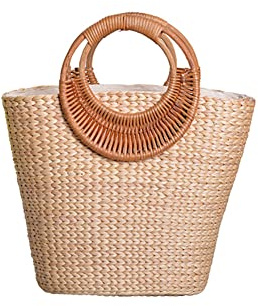 BakerMiche Frauen Stroh Runde Strandtasche Retro Rattan Handtasche,Böhmische gewebte Tasche Geldbörse,Handgemachte Strohtasche