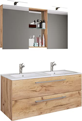 VCM Badmöbel Waschtisch Honig-Eiche 112x46x127 cm 2 Schubladen Aufbewahrung