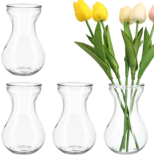 GANAZONO 4 Stück transparente Glasvasen, kleine Knospenvase, Hydrokultur-Hyazinthe, Vase, Pflanzenbehälter, Hyazinthen-Zwiebeln, Pflanzgefäß für Tafelaufsätze, dekorative Knospenblume