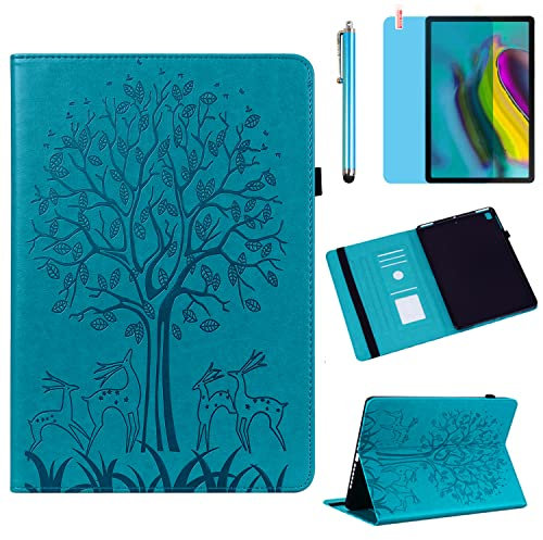 Funda para Samsung Galaxy Tab S5e de 10.5 pulgadas 2019 (SM-T720 SM-T725 SM-T727), funda trasera de silicona suave con soporte para tarjetas, con lápiz capacitivo, película de pantalla (azul árbol)