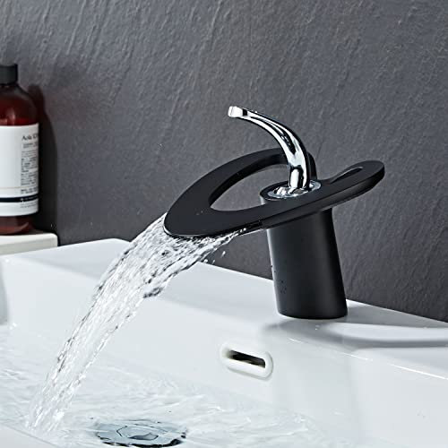 Wasserfall Waschtischarmaturen Badarmatur Spültischarmatur Schwarz Einhebel Heiß- und Kaltmischer Monoblockarmaturen
