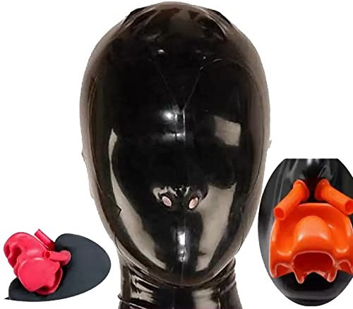 SALANSEX Vollgesichtsmaske Latex Sex mit Reißverschluss, Latex Silikon Knebel für Nasal Tube Maske für Party, Cosplay, Urlaub