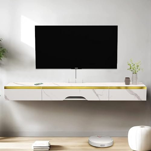 Pmnianhua Unidad de TV flotante, mueble de TV montado en la pared, estantes flotantes con 3 puertas, consola de entretenimiento moderna mate, banco grande de almacenamiento para sala de estar y