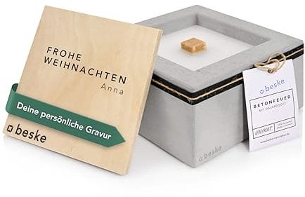Betonfeuer® - Das Original der Beske-Manufaktur | Modell 'Kula' | 20x20x11 cm mit Dauerdocht | Wiederbefüllbare Fackel | Unendliche Brenndauer | Recycling von Kerzenwachs (ohne Nachfüllwachs)