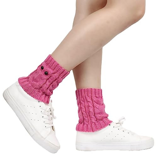 SHTGOI Damen Beinstulpen Knöchelwärmer Gestrickte BeinwäRmer Stulpen Kurz fußlose Beinsocken Winter Stricken Stulpen Eule Beinlinge Wolle BeinwäRmer Leg Warmers für Damen Mädchen 3 Paar Dunkelrosa