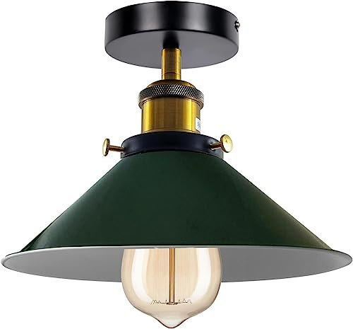 Moderne Deckenleuchte mit LED Beleuchtung, Halbbündige Pendelleuchte, Kronleuchter-Metall, 22cm, konischer Lichtschirm für Flur, Wohnzimmer, Lounge (Grün)