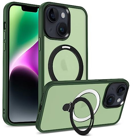 CoolGadget Case für iPhone 13 / iPhone 14, kompatibel mit MagSafe Schlanke Schutzhülle mit Ringhalter und MagSafe-Unterstützung, Grün