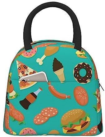 BAAROO Hamburger Donut Cola Pront Lunch Bag Isolierte Lunch-Tasche, Wasserdichte Tragetasche Tragbare Aufbewahrungstasche Kühler/Thermische Pinic Mittagessen B