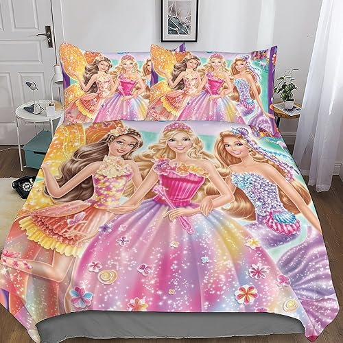 3D Bettbezug Barbie Bettwäsche Mikrofaser Bettwäsche Set Bettbezüge Mit Reißverschluss Kissenbezüge Double(200x200cm)