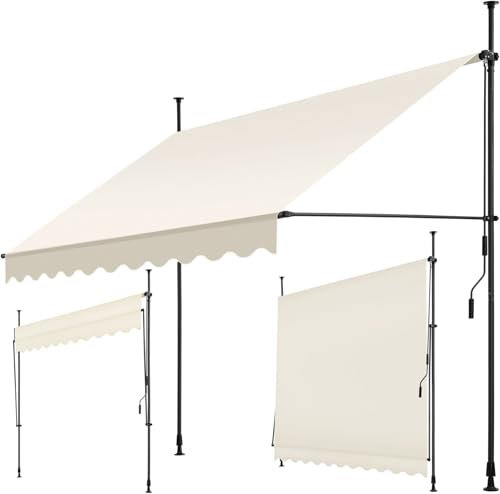tectake® Klemmmarkise mit Handkurbel, Balkon Markise ohne Bohren, Markise höhenverstellbar, UV-beständig, wasserabweisend, Terrassenüberdachung, Sonnenschutz Terrasse & Balkon, Breite 250 cm - beige