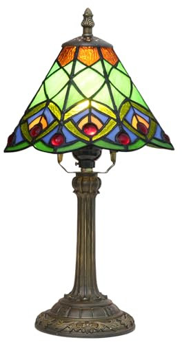 Blivuself Tiffany Kleine Buntglas Tischlampe Grüner Pfau Schwanz Schlafzimmer Nachttischlampe Licht Für Büro Schlafsaal Bar Stil Einzigartiges Nettes Dekor 8 Dorf Nachttisch Lampen