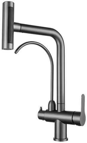 Robinet de Cuisine 3 Voies Extractible Inox Buse 4 Fonctions Eau Purifiée Pivotant 360° Robinet Cuisine Extractible Gris-Gris