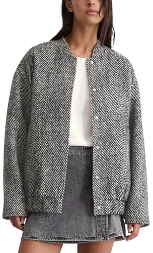 Marc O'Polo Denim Damen Übergangsjacke mit Fischgrät-Muster Relaxed Fit, Schwarz (Black Multi 11), M